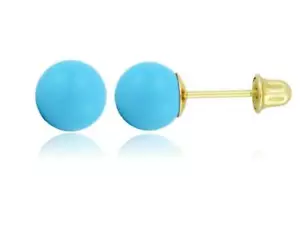 14K Solid Yellow Gold Post Set With Turquoise Ball Screw Back Studs - Picture 1 of 7