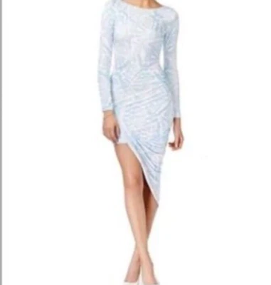 NOVO Vestido Guess Sereia XS Azul Forrado Escala Padrão Sexy Moda Midi $98 - Imagem 1 de 4