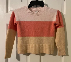 SO GIRLS DROP SHOULDER CREW NECK SWEATER PINK CORAL BLUSH STRIPE SIZE SMALL (7) - Picture 1 of 8