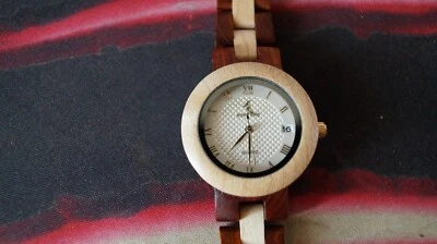 BoBoBird Reloj Madera Movimiento Cuarzo Claro Oscuro Color Caoba 33.5mm Fecha Reino Unido Foto 1 de 4