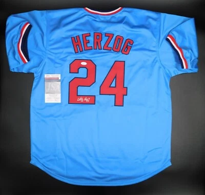 Whitey Herzog Signed St Louis Cardinals Blue Baseball Jersey HOF Decease JSA COA - Image 1 of 3