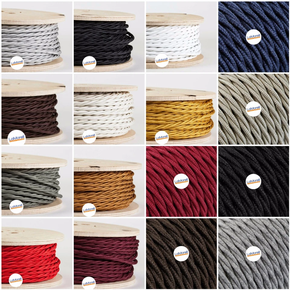 CAVO ELETTRICO TRECCIA IN TESSUTO COLORATO PER LAMPADARI, PENDEL E ABAT JOUR - Immagine 1 di 1