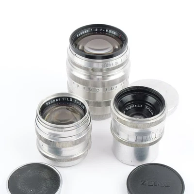 Carl Zeiss M39 Biogon 2.8/3.5, Sonnar 1.5/5cm T, Sonnar 2/8.5cm T Lens Set Leica - Image 1 of 4