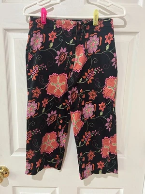 Spenser Jeremy Petites Women's Black Floral Print Capris Size 8P Foto 1 de 4