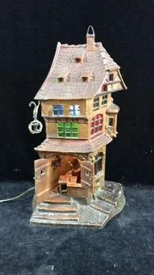 Great Antique Cold Painted White Metal Franz Bergman Cobbler’s House Lamp - Image 1 of 4