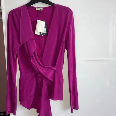 Women’s BY MALENE BIRGER DRAPILIA Purple Pink 100% Silk Frill Blouse Size 36 - Image 1 of 4