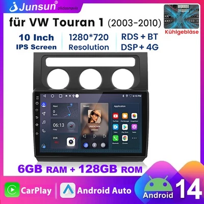 6+128GB Android 14 Autoradio 4G GPS CarPlay Für VW Touran 1T1 1T2 1T3 2003-2010 - Bild 1 von 4