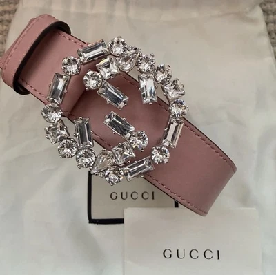 Cinturón Gucci Cristales G Entrelazados Cuero Rosa Talla 100cm/36 Pulgadas Foto 1 de 4