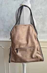 NEW - Tan Beige Faux Leather 3 Chain Handle Hobo Slouch Bag M/L - Picture 1 of 5