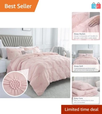 Juego de edredón de 3 piezas King Baby rosa rubor rosa - diseño pintuck floral 3D Foto 1 de 4