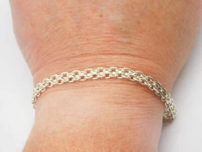 BRAZALETE CADENA ESLABONES DE LUJO PLATA ESTERLINA MILOR DISEÑADOR ITALIANO 8" LARGO B Foto 1 de 4