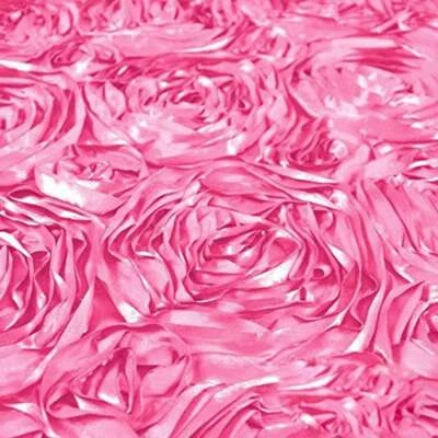 HOT PINK Rosette Satin Fabric – Sold By The Yard Floral Flowers Satin Decor - Image 1 of 2