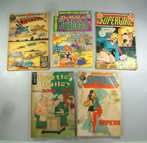 Six Comic Books Superman, Two Super Girl, Jughead, Beetle Bailey, Jungle Jim