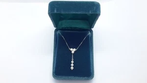 Vintage 1ctw Diamonds 14K White Gold Dangle Pendant Chain Necklace. Box - Picture 1 of 6