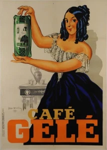 Original French Vintage Advertising Poster Café Gele' By Leon Dupin 1930's - Picture 1 of 2