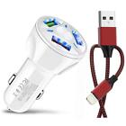 3 Port White USB Fast LED Car Charger Compatible for Iphone USB Cable