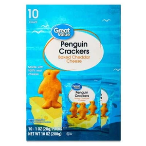 Great Value Baked Cheddar Cheese Penguin Crackers, 1 oz, 10 Count - Picture 1 of 7