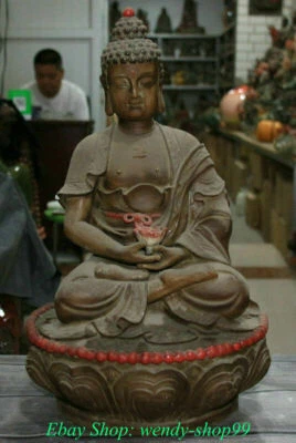 Estatua de Buda Sakyamuni Shakyamuni Amitabha Porcelana Wucai Templo China 15,7" Foto 1 de 4