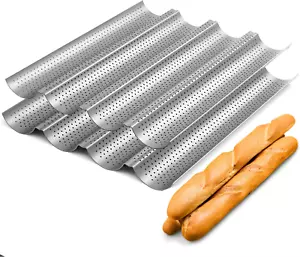 2 Pack Nonstick Perforated Baguette Pan 15" X 13" for French Bread Baking 4 Wave - Picture 1 of 12
