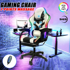 Delux RGB LED Lights Gaming Chair Office Computer Racing Massage Lumbar Retracta