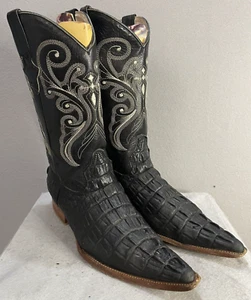 Jees Boots Mexican Black POINTY SNIP-TOE Alligator COWBOY Mens Sz 9 28/MX - Picture 1 of 9