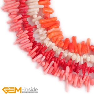 Coral Gemstone Red Pink White Irregular Spike Stick Beads Jewelry Making 15" AU - Picture 1 of 32