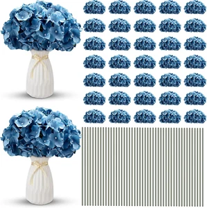 100 Pieces Silk Hydrangea Artificial Flowers Heads Stems Wedding Bouquets Decor - Picture 1 of 12