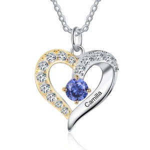 Custom 1-5 Name Birthstone Heart Pendant Necklace Gift Jewelry Engraved Silver - Picture 1 of 12