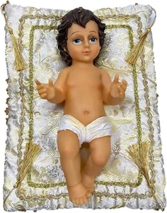 Christmas Baby Jesus 10" Eyes Painted on Ivory Color Blanket 11" x 8" Nativity F - Picture 1 of 4