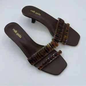 Cult Gaia "Janae" Tortoise Shell Beaded Mules with Kitten Heel size 37 or 7 - Picture 1 of 7