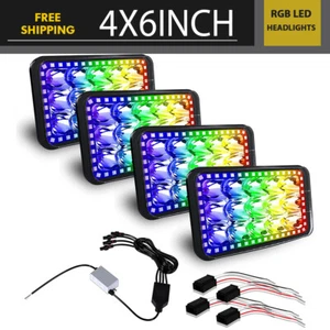 Fit Chevrolet S10 1995 1996 1997 4x6" RGB LED Projector Headlight Sealed Beam - Picture 1 of 9