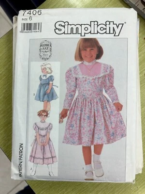 Simplicity 7406 Girls Dress pattern, Gunne Sax, Sizes 6 Child  UNCUT - Image 1 of 2