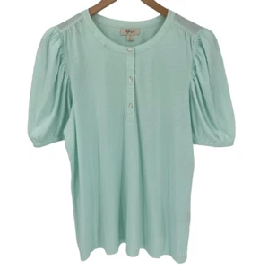 Style & Co Poet Bluse kurz Puffärmel Rundhalsausschnitt Damen Large Moonlight Jade neu mit Etikett - Bild 1 von 6