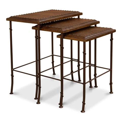 Modern Croc-Embossed Leather-Top Nesting Table Set Cover