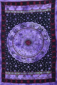 Handmade Astrology Mandala Twin Tapestry Indian Cotton Wall Hangings Hippy Throw - Picture 1 of 4