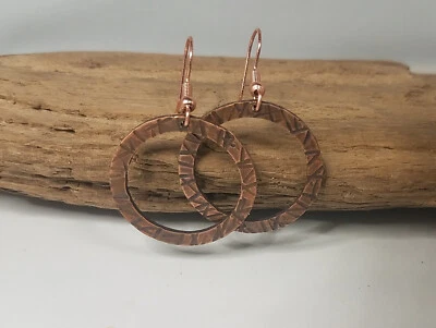 Copper Hatched Earrings, 1 1/8 inches wide - Image 1 of 3