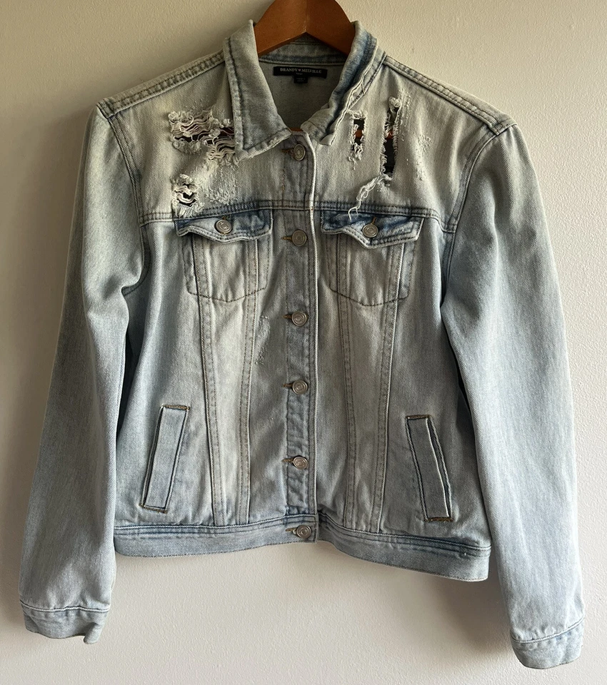 Jaqueta jeans azul denim lavagem leve rasgada retrô grunge anos 90 Y2K tamanho G - Imagem 1 de 4