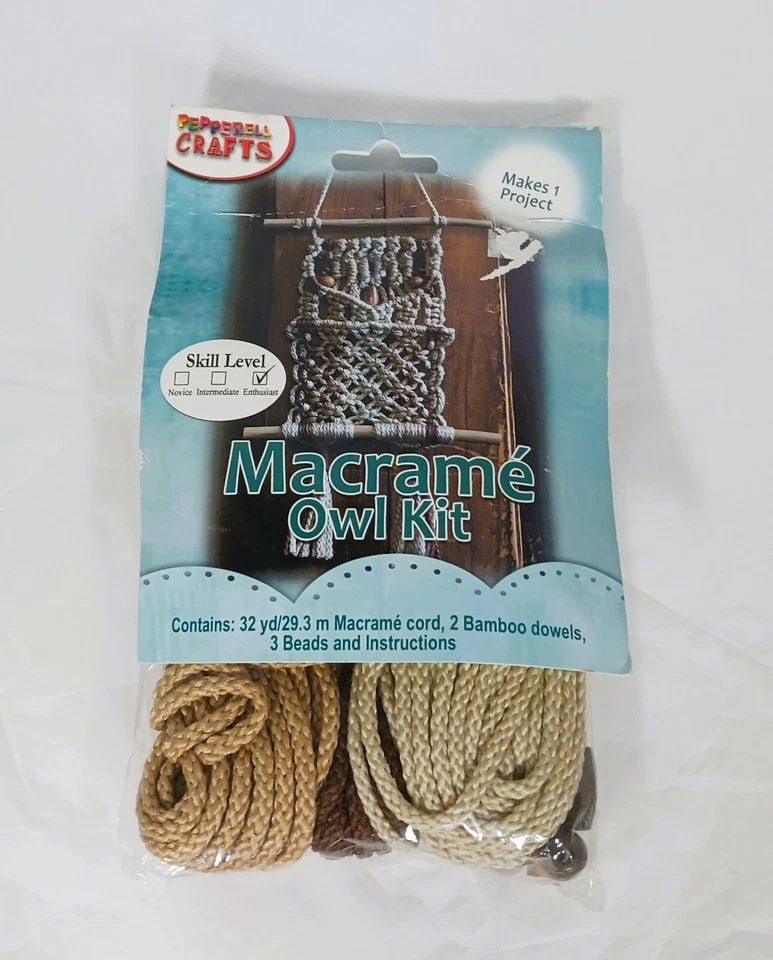 Kit gufo macramè peperoncino artigianato livello appassionato tasselli bambù e perline legno NOS - Immagine 1 di 3