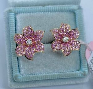 2 Ct Round Lab-Created Pink Sapphire Flower Stud Earrings 14K Rose Gold Plated