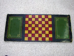 Antique FOLK ART GAME OR CHECKER BOARD - ON OLD BREAD BOARD - Picture 1 of 8