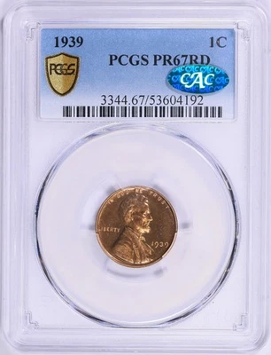 1939 Lincoln Cent PCGS PR67 RED CAC Secured Holder RD - Image 1 of 3