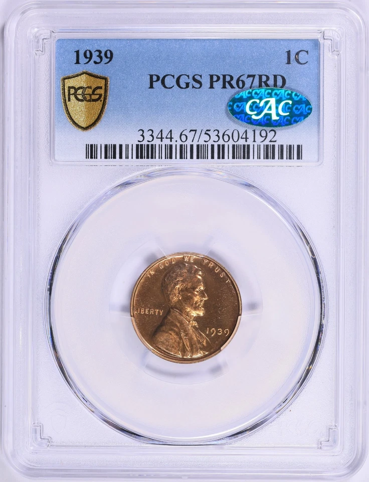 1939 Lincoln Cent PCGS PR67 RED CAC Secured Holder RD - Image 1 of 3