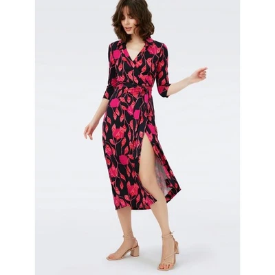 Diane Von Furstenberg Womens Size L Abigail Wrap Dress Silk Jersey Wrap Leaves - Image 1 of 4