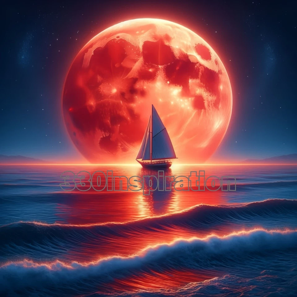 Digital Image Picture Photo Wallpaper Background Desktop Art Moon Sailboat #A267 - image 1 of 1