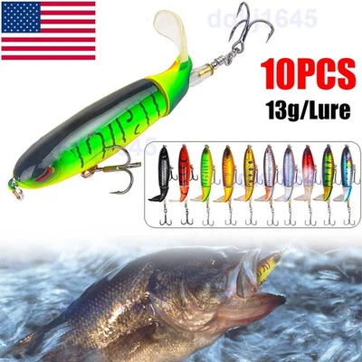 10X Señuelos de pesca cebo Whopper Plopper Topwater cola giratoria flotante para lubina Foto 1 de 4
