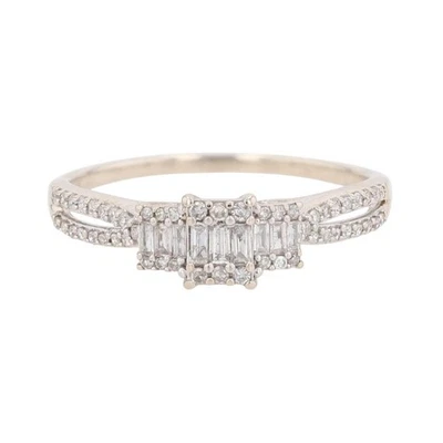 .33ctw Baugette Diamond Cluster Halo Engagement Ring 10k White Gold Size 8.75  - Image 1 of 4