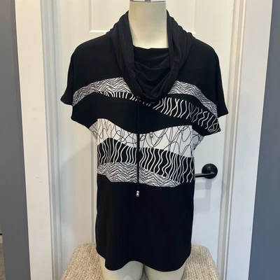 Joseph Ribkoff Mujer Estilo 213608 Negro/Vainilla Geométrico Top Manga Corta Talla 8 Foto 1 de 4