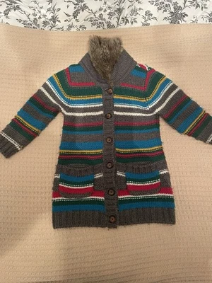 Hanna Andersson Niñas 110 5-6 Multi Piel Sintética Manga Larga Mezcla Lana Cárdigan Foto 1 de 3