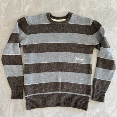 Billabong Men's Medium Brown/Gray Striped Fuzzy Wool Blend Sweater Y2K - Image 1 of 4