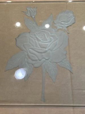 Vtg Sand Etched Rectangle 16 X 18 Square Clear Glass Table Top Tempered Rose - Image 1 of 4